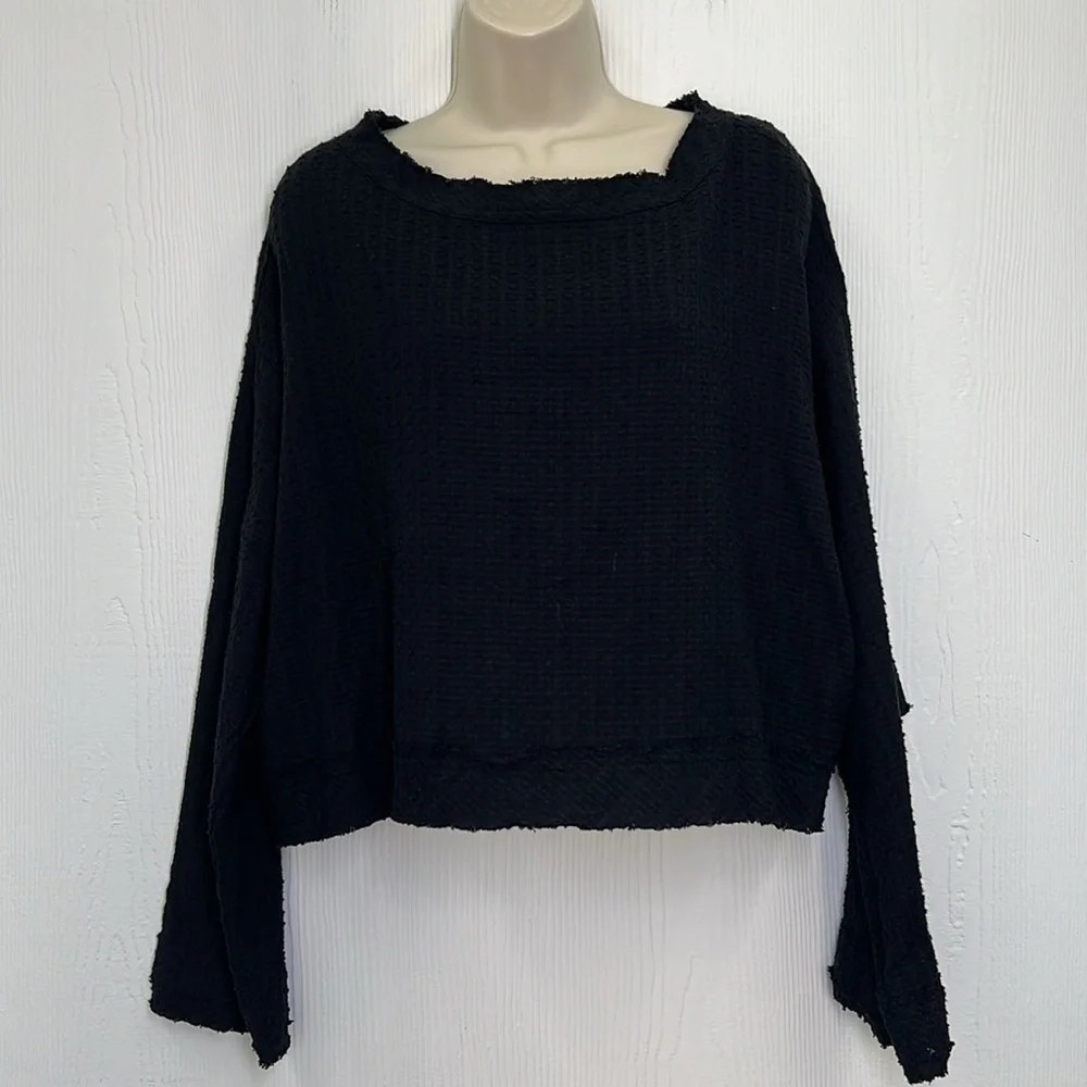 Free People - Walking In Hueco Waffle Weave Open Back Tie Button Blouse Small